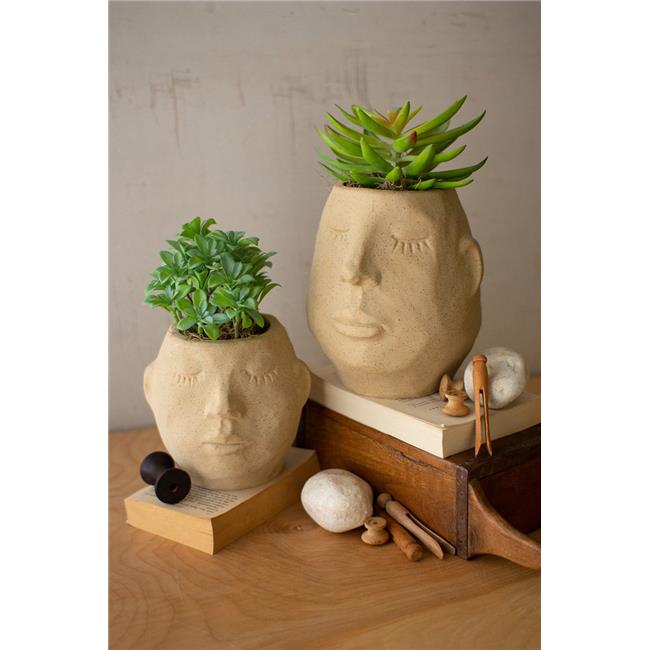 Set Of Two Ceramic Face Planters