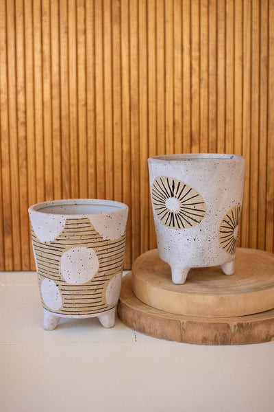 Set Of Two Ceramic Vases With Feet - One Each