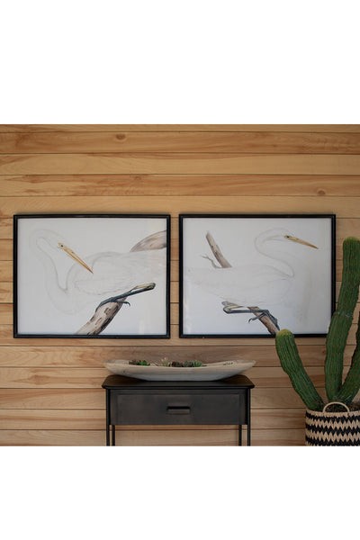 Set Of Two Framed Heron Prints Under Glass