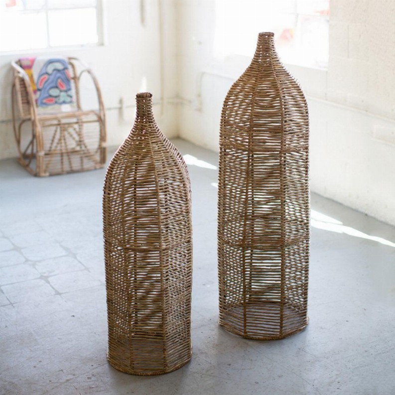 Set Of Two Large Seagrass And Iron Bottles