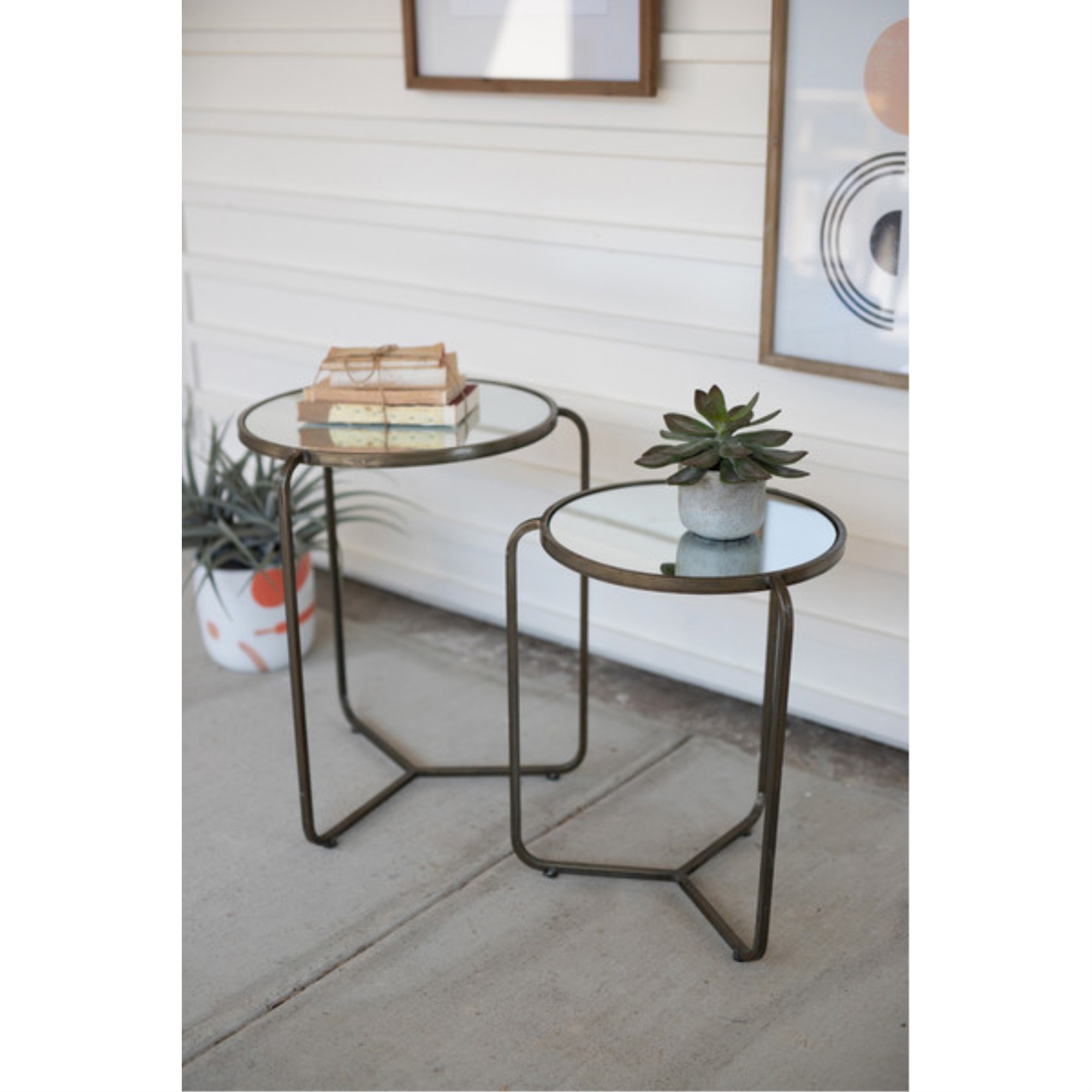 Set Of Two Metal Side Tables With Mirror Tops
