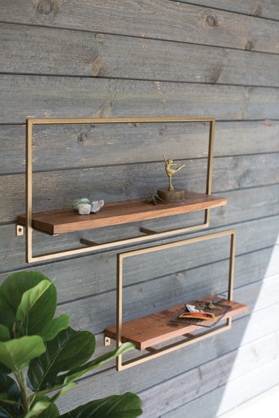 Set Of Two Rectangle Iron And Mango Wood Shelves