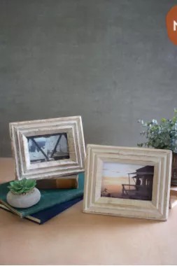 Set Of Two Recycled White Wash Wood Photo Frames