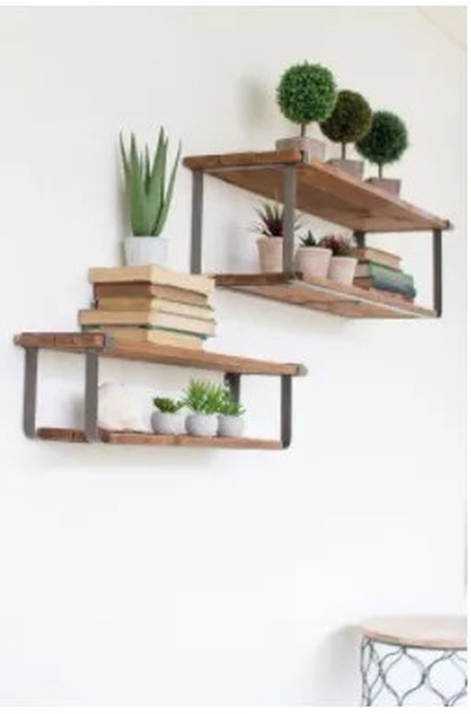 Set Of Two Recycled Wood And Metal Shelves