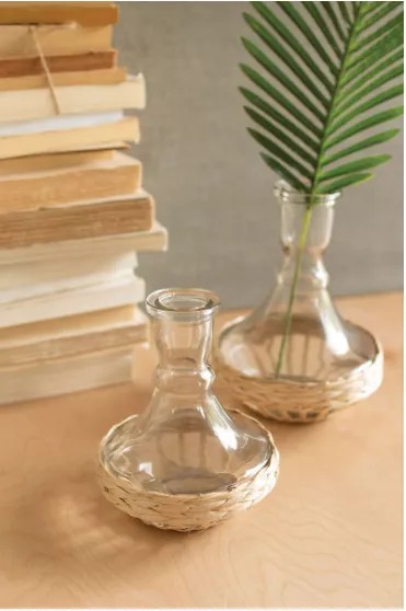 Set Of Two Seagrass Wrapped Flared Vases