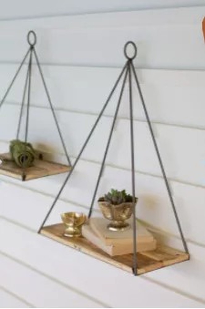 Set Of Two Triangle Shelves With Recycled Wood