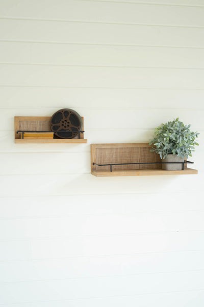 Set Of Two Wood And Metal Wall Shelves
