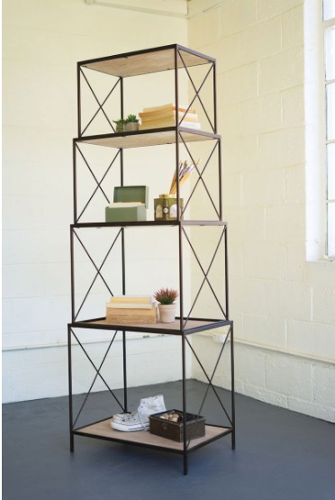 Stackable Four Tiered Metal And Wood Shelving Unit 24.5" X 16.5" X 69"T