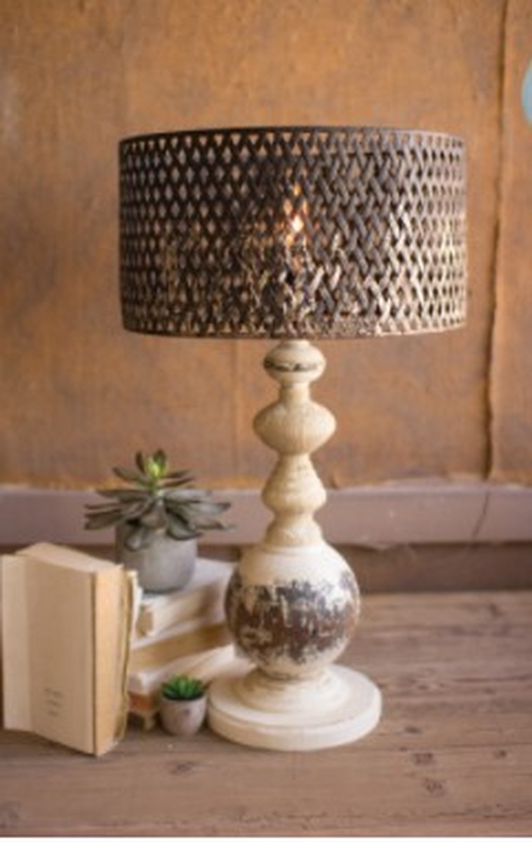 Table Lamp - Round Metal Base With Perforated Metal Shade 17"D X 29.5"T