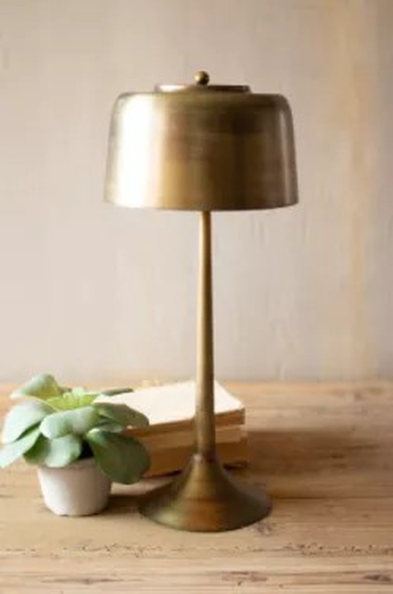 Tall Antique Brass Table Lamp With Brass Shade