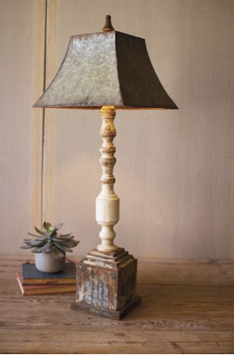 Tall Turned Banister Lamp With Metal Shade 7" X 7" X 37"T
