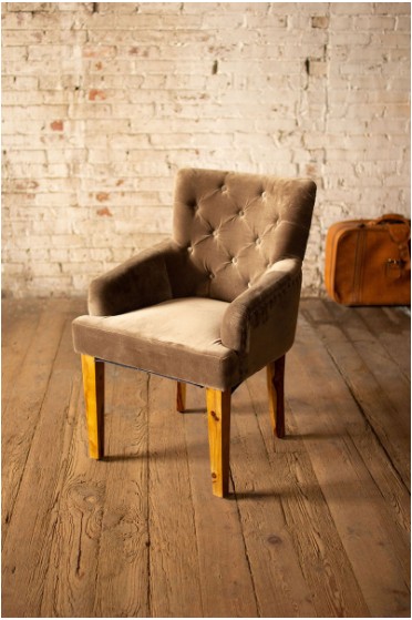 Velvet Arm Chair With Mango Wood Legs - Cobblestone 22.5" X 20" X 35"T
