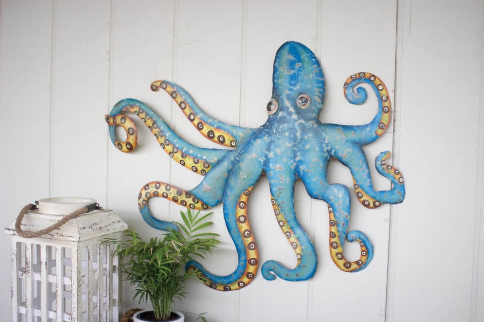 Hand Hammered Recycled Metal Octopus Wall Hanging