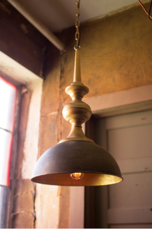 Metal Pendant Light With Antique Gold Finish 16"D X 29"T