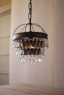 Pendant Lamp With Layered Shade And Hanging Gems 10"D X 13"T