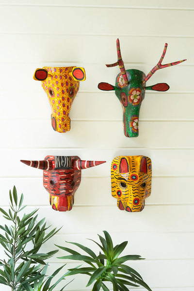 Set Of Four Painted Wood Animal Masks