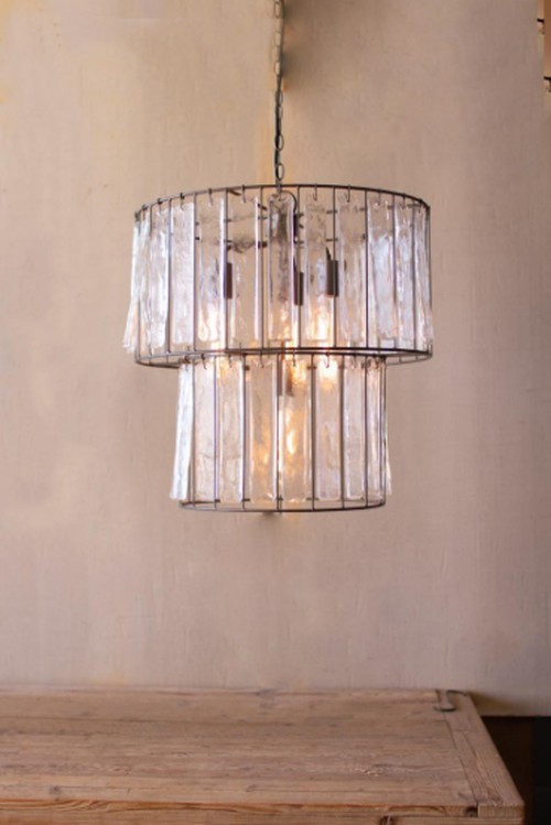 Two Tiered Round Pendant Light With Glass Chimes 20"D X 20"T