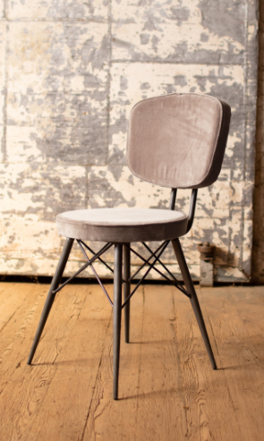 Velvet Dining Chair With Iron Frame  -  Cobblestone 17" X 18" X 34"T