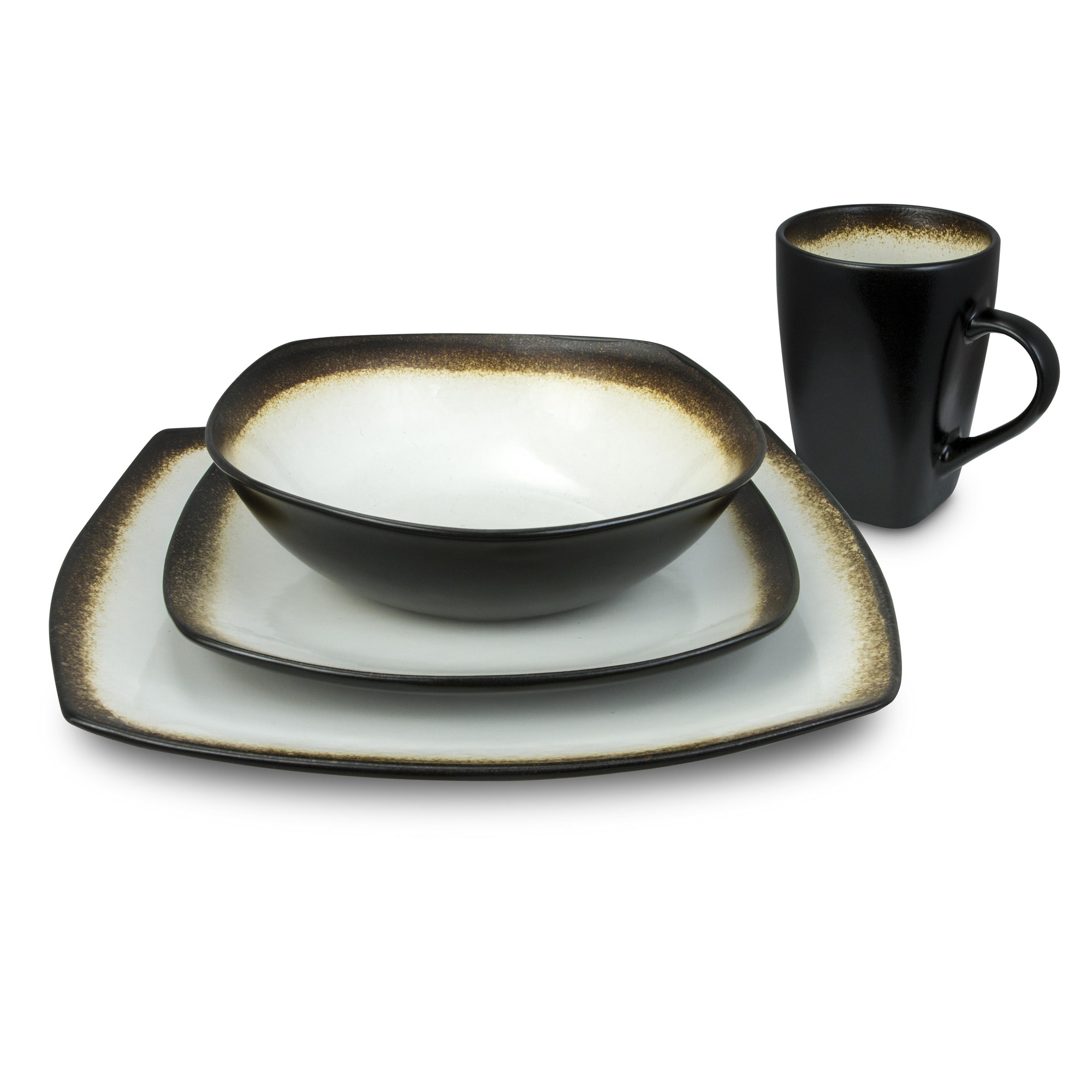 Kalorik Haus 16-Piece Brown and White Dinnerware Set - curved edges