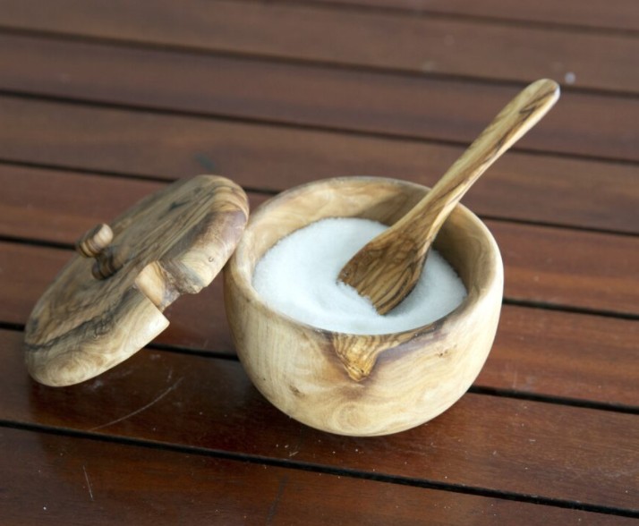 Olive wood honey pot jar with dipper stick spoon
