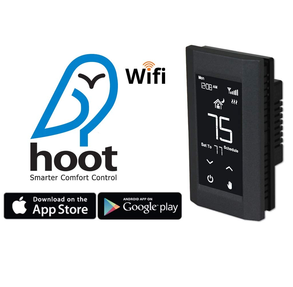 King Electric Hoot WiFi Line Voltage Smart Programmable Thermostat, 120/208/240V, Double Pole, Black