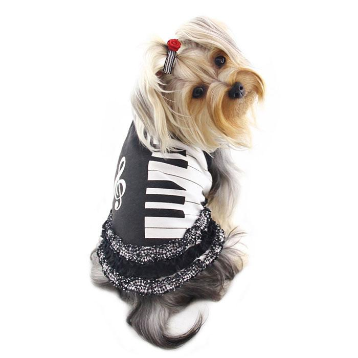 Adorable Piano Dress with Ruffles - Large Black/White