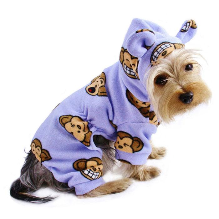 Adorable Silly Monkey Fleece Dog Pajamas/Bodysuit with Hood - XS Lavender