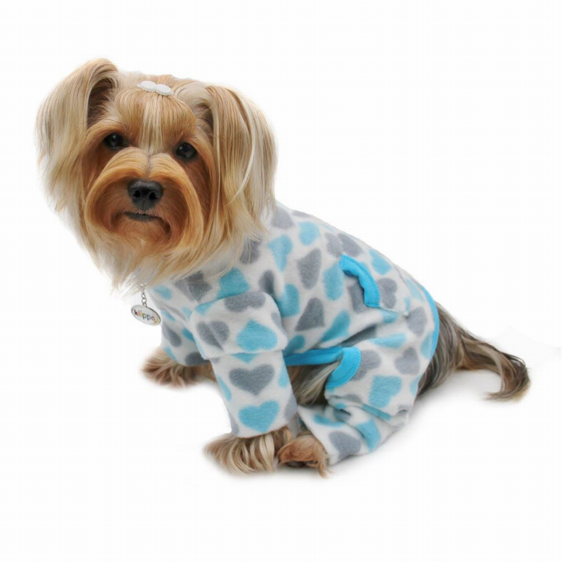 Blue & Gray Hearts Fleece Turtleneck Pajamas - XS Blue