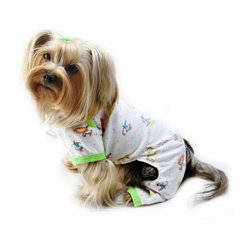 Knit Cotton Pajamas with Party Animals - Small White