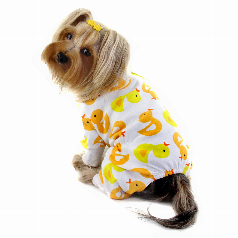 Knit Cotton Pajamas with Yellow Ducky - XS White