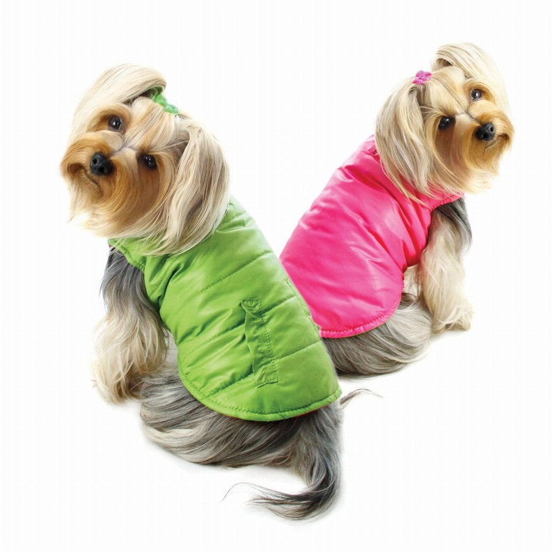 Reversible Parka Vest with Ruffle Trims - XS Lime/Pink
