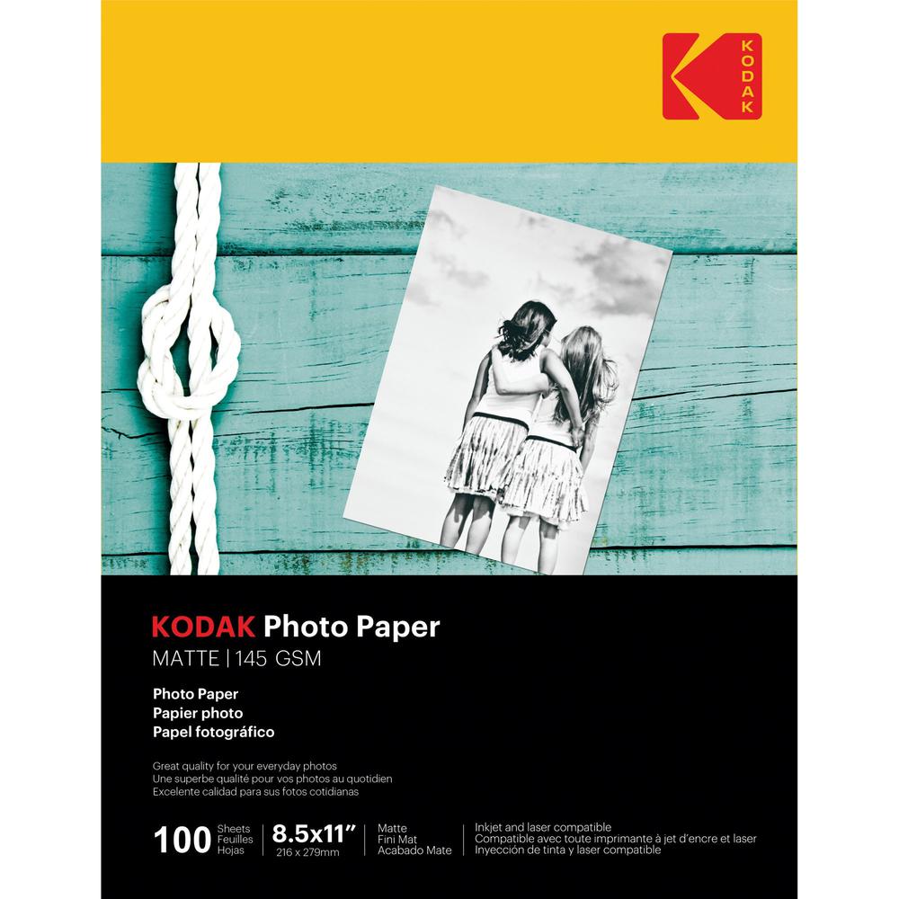 Kodak Matte Photo Paper - Letter - 8 1/2" x 11" - Matte - 100 / Pack - Smear Proof, Smudge Proof