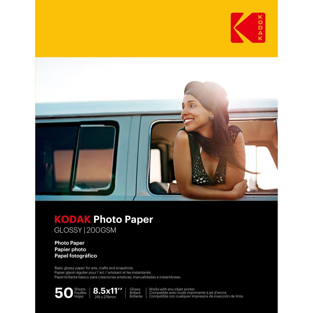 Kodak Glossy Photo Paper - Letter - 8 1/2" x 11" - Glossy - 50 / Pack - Smear Proof, Smudge Proof