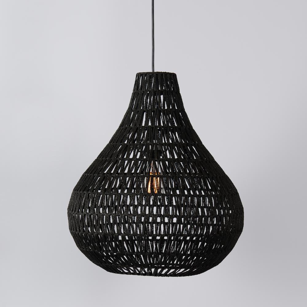 Quaid 1-Light Woven Black Pendant  By Kosas Home