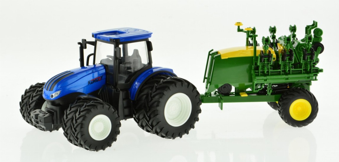 RC Farm Tractor - Metal Part - Blue 8 Wheels w/ Trailer 2 Blue