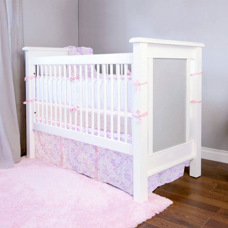 B & N Printed Percale Crib Skirt - Butterfy Pink