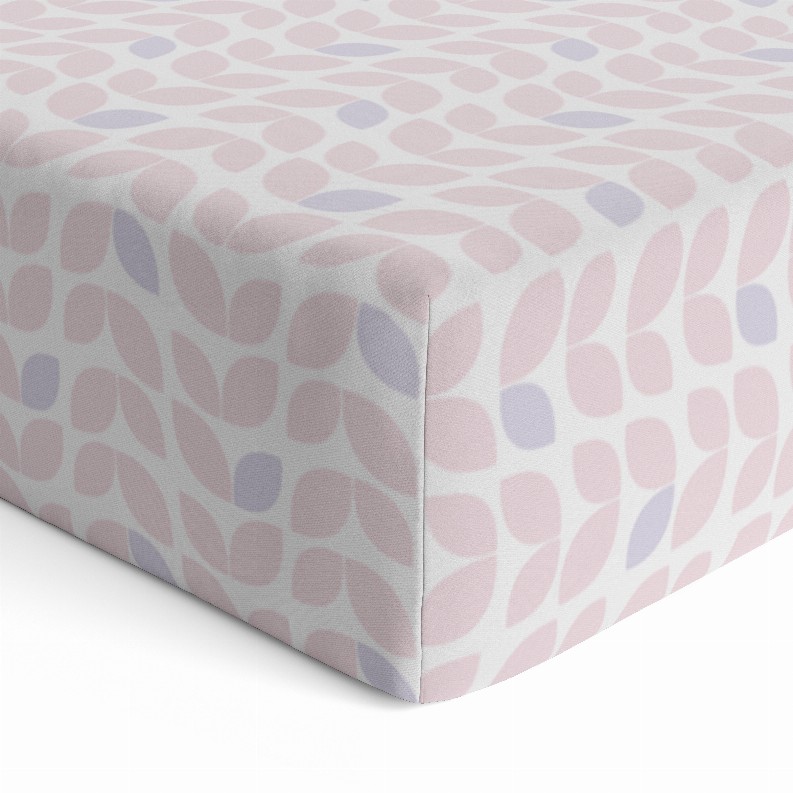 B & N Printed Percale Fitted Crib Sheet - Petal Pink