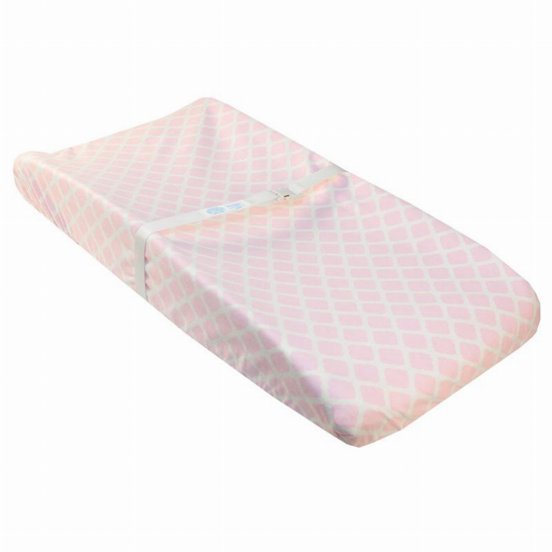 B&N Changing Pad Sheet Slits For Safety Strap - Pink Lattice