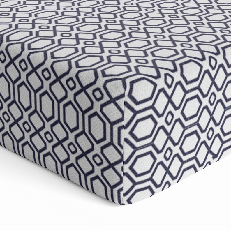 Fitted Crib Sheet - Navy Octagon