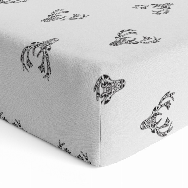 Fitted Crib Sheet Flannel - Deer Black & White