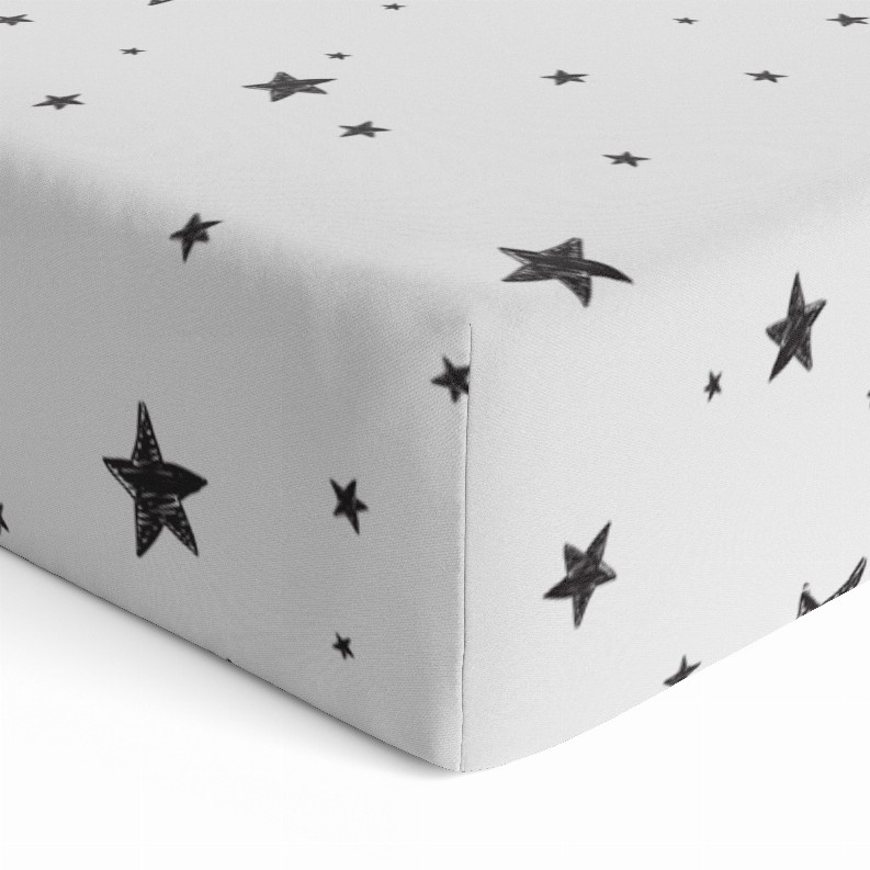 Fitted Crib Sheet Flannel - Scribble Star B&W