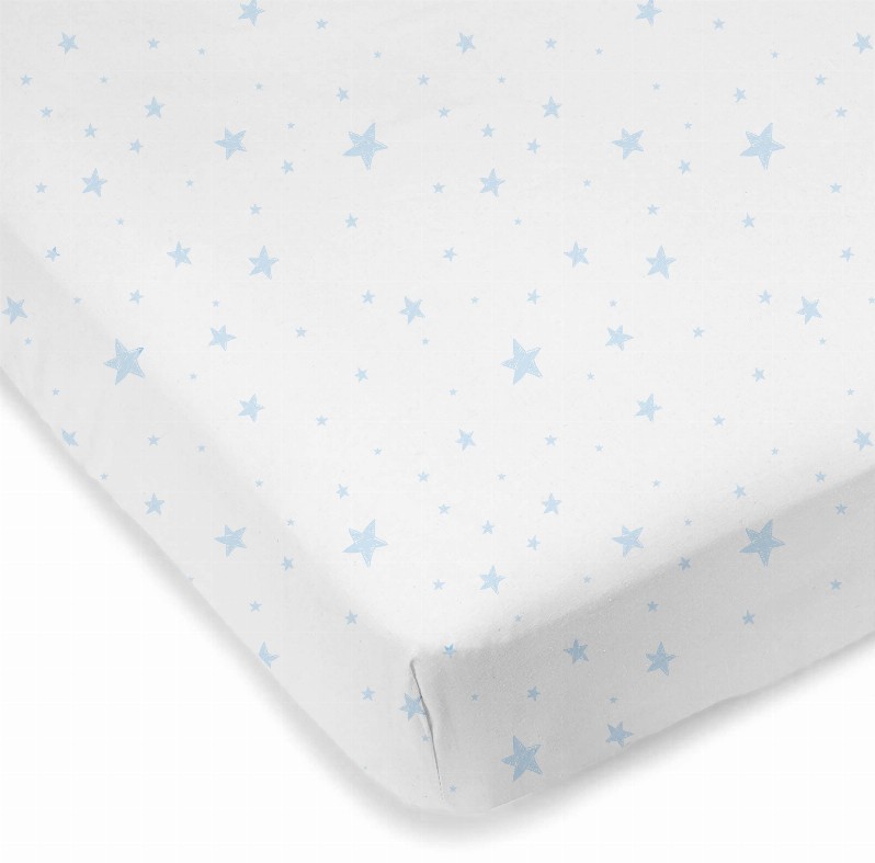 Flannel Mini Crib Sheet -  24"x 38"x 6" Blue Scribble Stars
