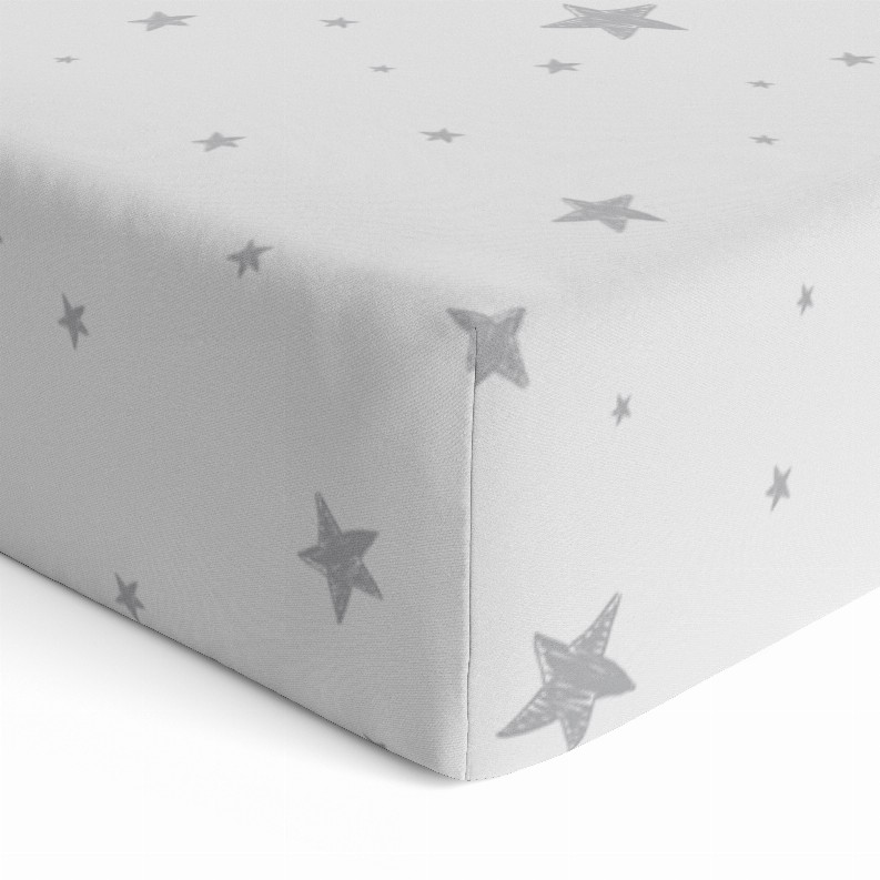 Flannel Mini Crib Sheet -  24"x 38"x 6" Grey Scribble Stars