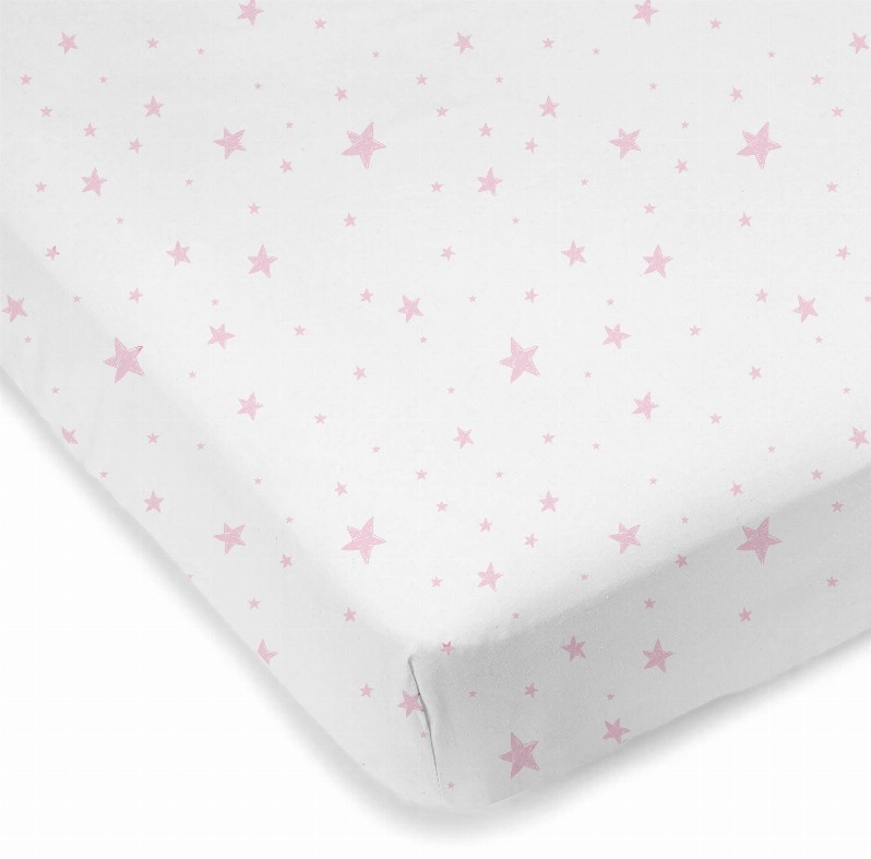 Flannel Mini Crib Sheet -  24"x 38"x 6" Pink Scribble Stars