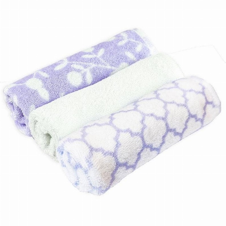 Washcloth Terry 3Pk - Lilac Octagon/Wht Sol/Lilac Berries