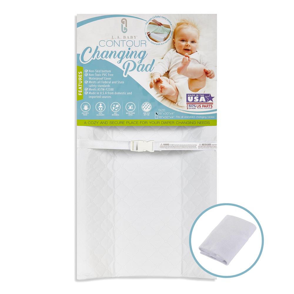 [Combo Pack] Contoured Waterproof Diaper Changing Pad, 30" with Bonus Washable White Terry Cover