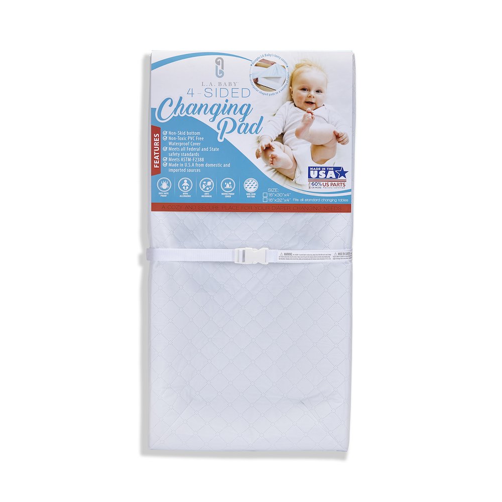[Combo Pack] 4-Sided Waterproof Diaper Changing Pad, 30" with Bonus Washable White Terry Cover