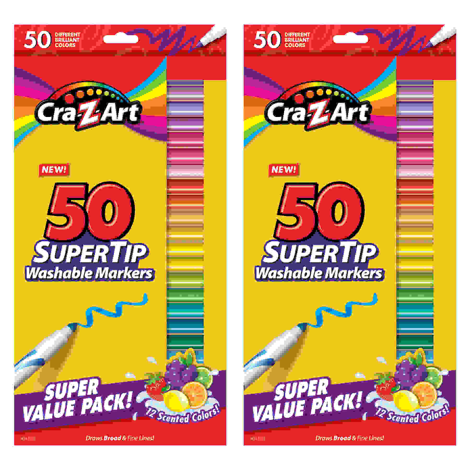 Washable Super Tip Markers Pouch, 50 Per Pack, 2 Packs
