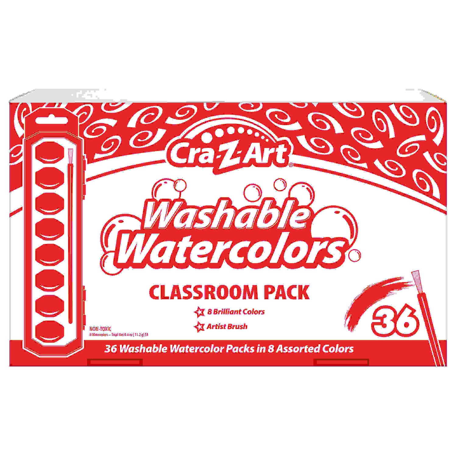 Washable Watercolors Classroom Pack, 8 Colors, 36 Count