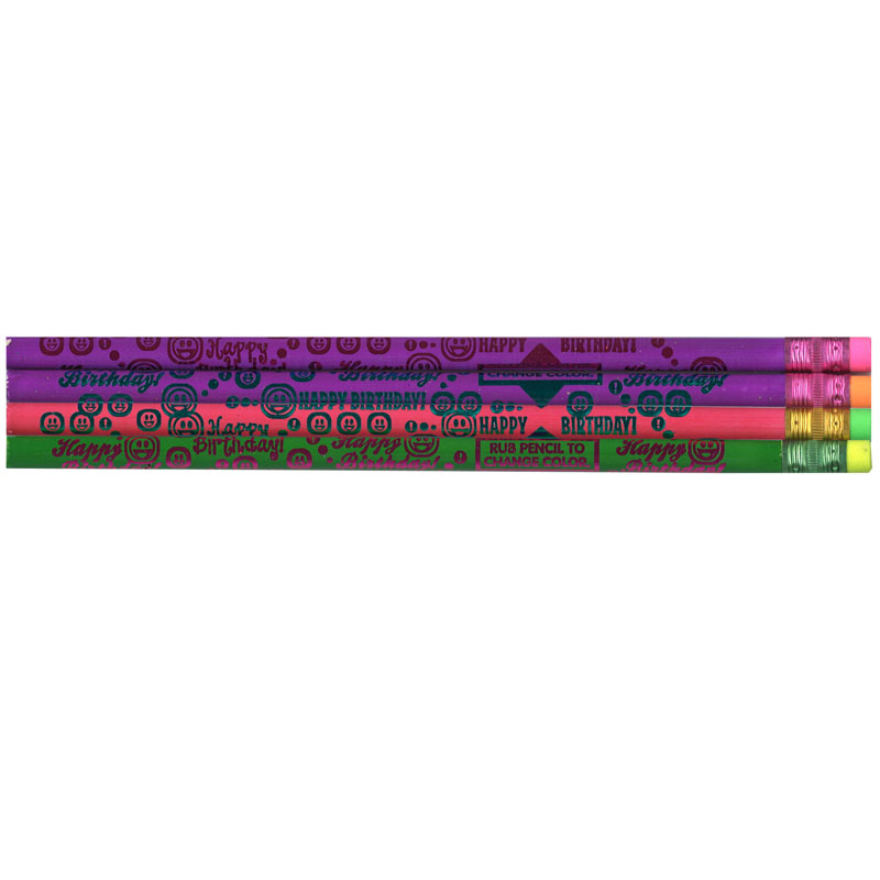 Thermo Happy Birthday Pencils, Assorted Colors, 12 Per Pack, 12 Packs